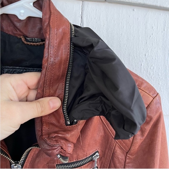 Mackage Moto Lamb Leather Concealed Hood Brown Jacket size Medium - Picture 4 of 15